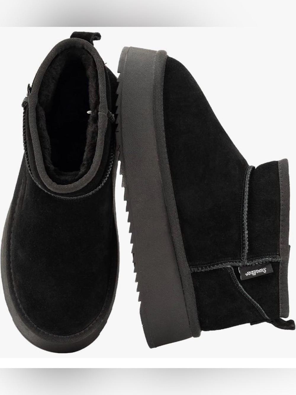 S52 Swalker Snow Ankle Boots Suede Faux Fur Lining Anti-Slip Fuzzy Warm NEW